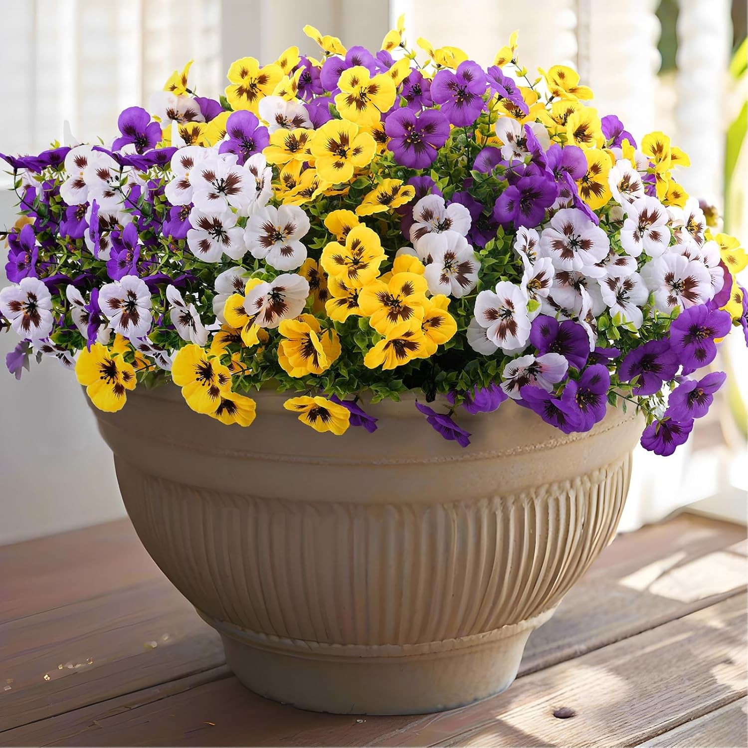 18 Pcs Artificial Fake Pansy Flowers for Outdoor, Faux Silk Pansies Spring