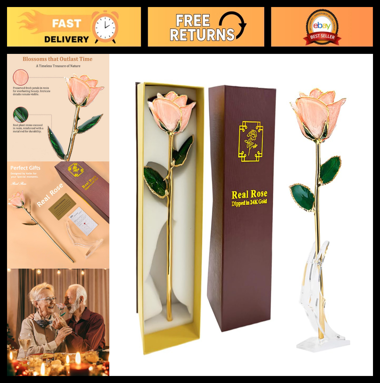 24K Gold Dipped Real Rose – Unique Eternal Gift for Her – Perfect for Valentine’