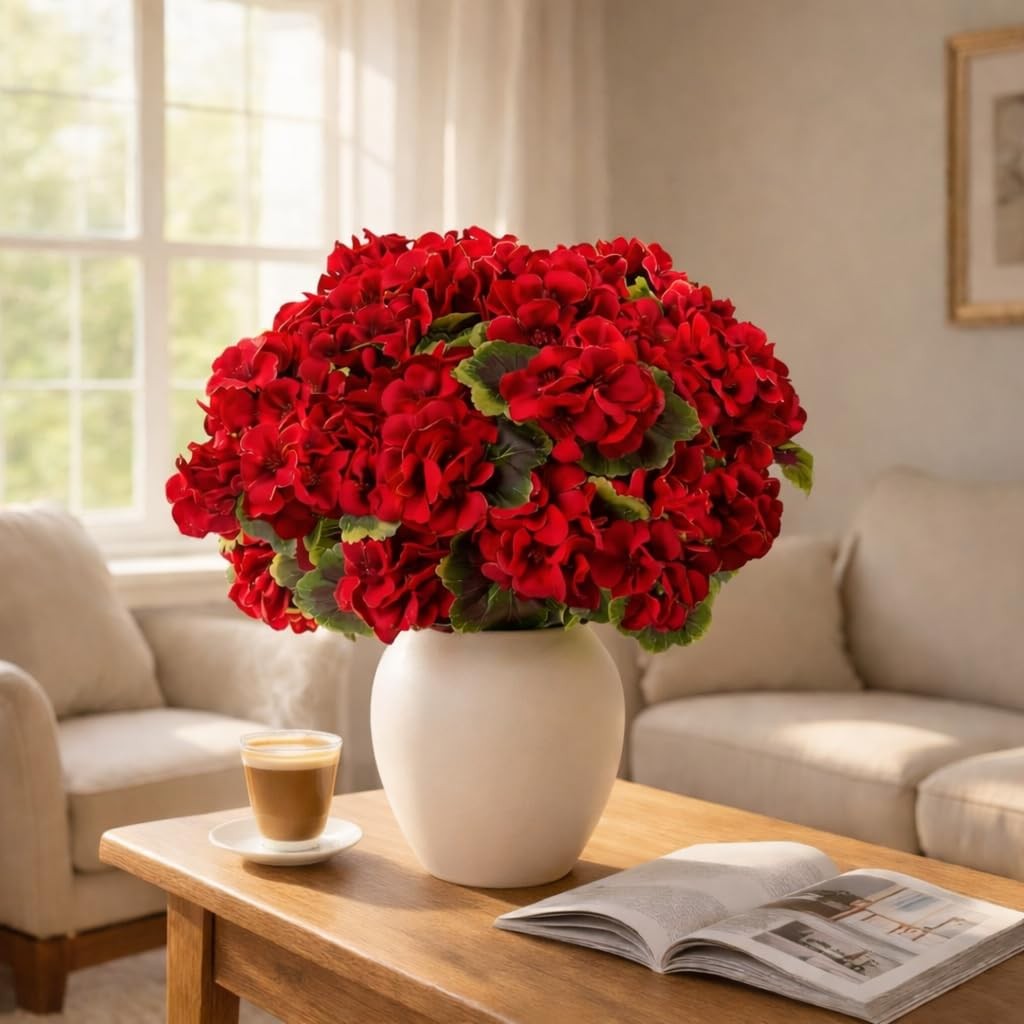 8 Bundles Artificial Geranium Flowers Outdoor UV Resistant Faux Plants for Po…