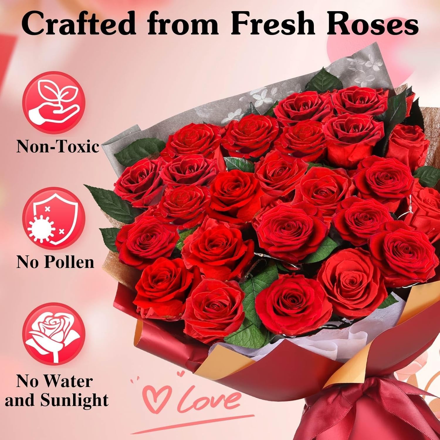 24 Preserved Red Roses Bouquet – Real Roses That Last 3+ , Romantic Anniversa…
