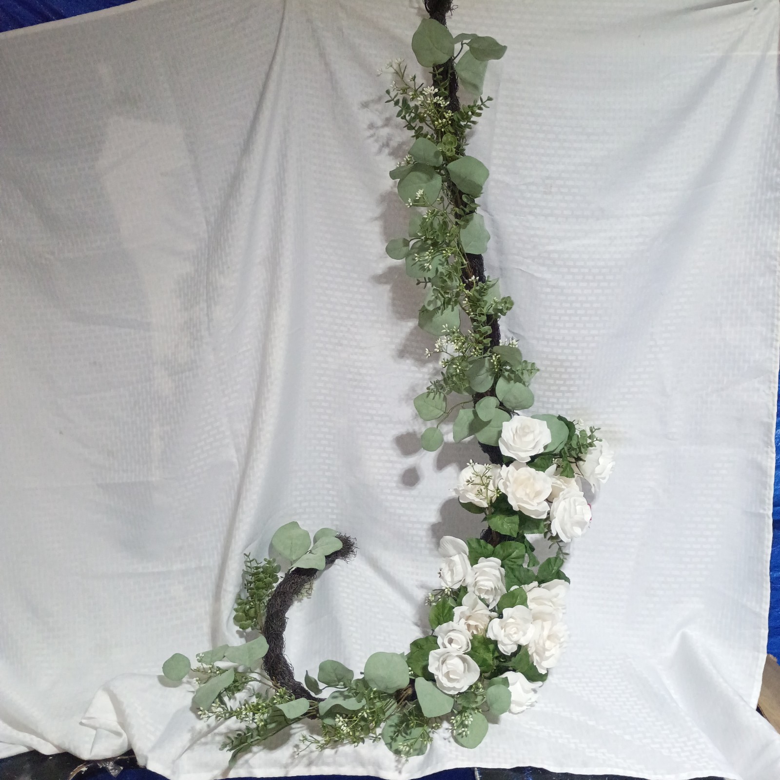 Eucalyptus & Ivory Roses Garland Vines with Greenery 6ft