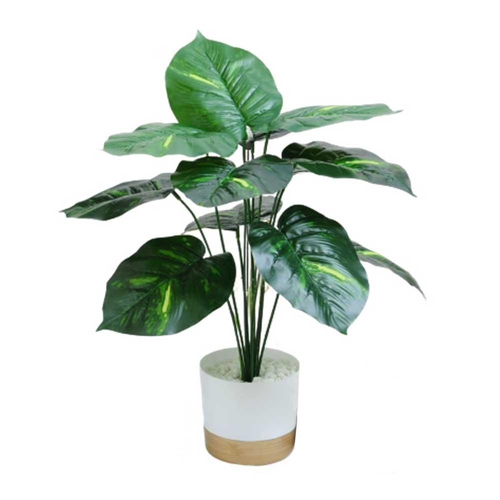 Artificial Tropical Plant Pair in White Pots for Low Maintenance Indoor Decor