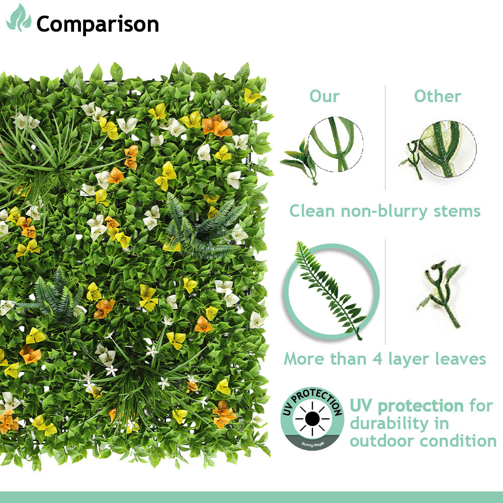40″x 40″ Artificial 3D Faux Ivy Fence Mixed Panel Mat Wall Fence Hedge Decor #06