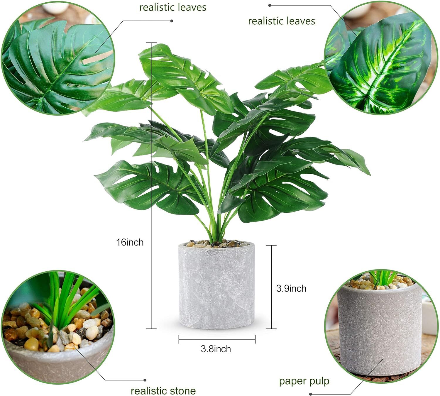 2 pcs 16″ Fake Plants Small Artificial Plants in Pots Faux Plants Indoor for …
