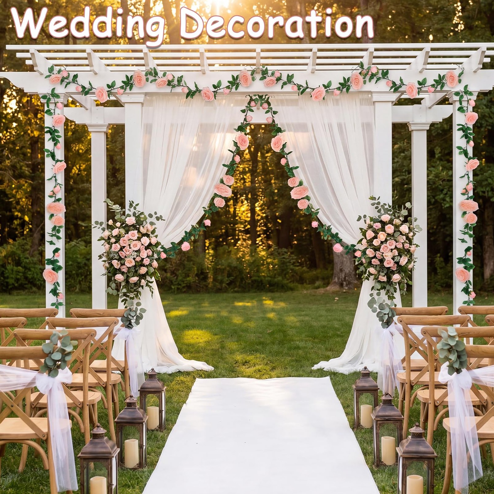 2 Pack Pink Artificial Flower Garland, Each 6.5FT Fake Rose Vines, Hanging Fl…