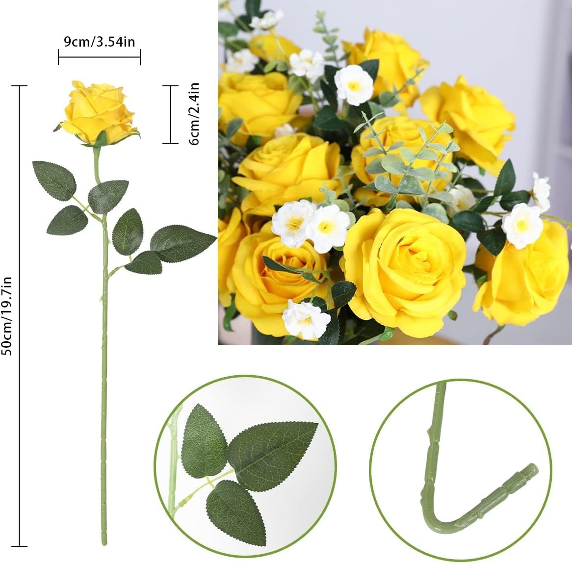 10Pcs Artificial Roses Flowers, Realistic Blossom Roses, Real Touch Silk Rose…