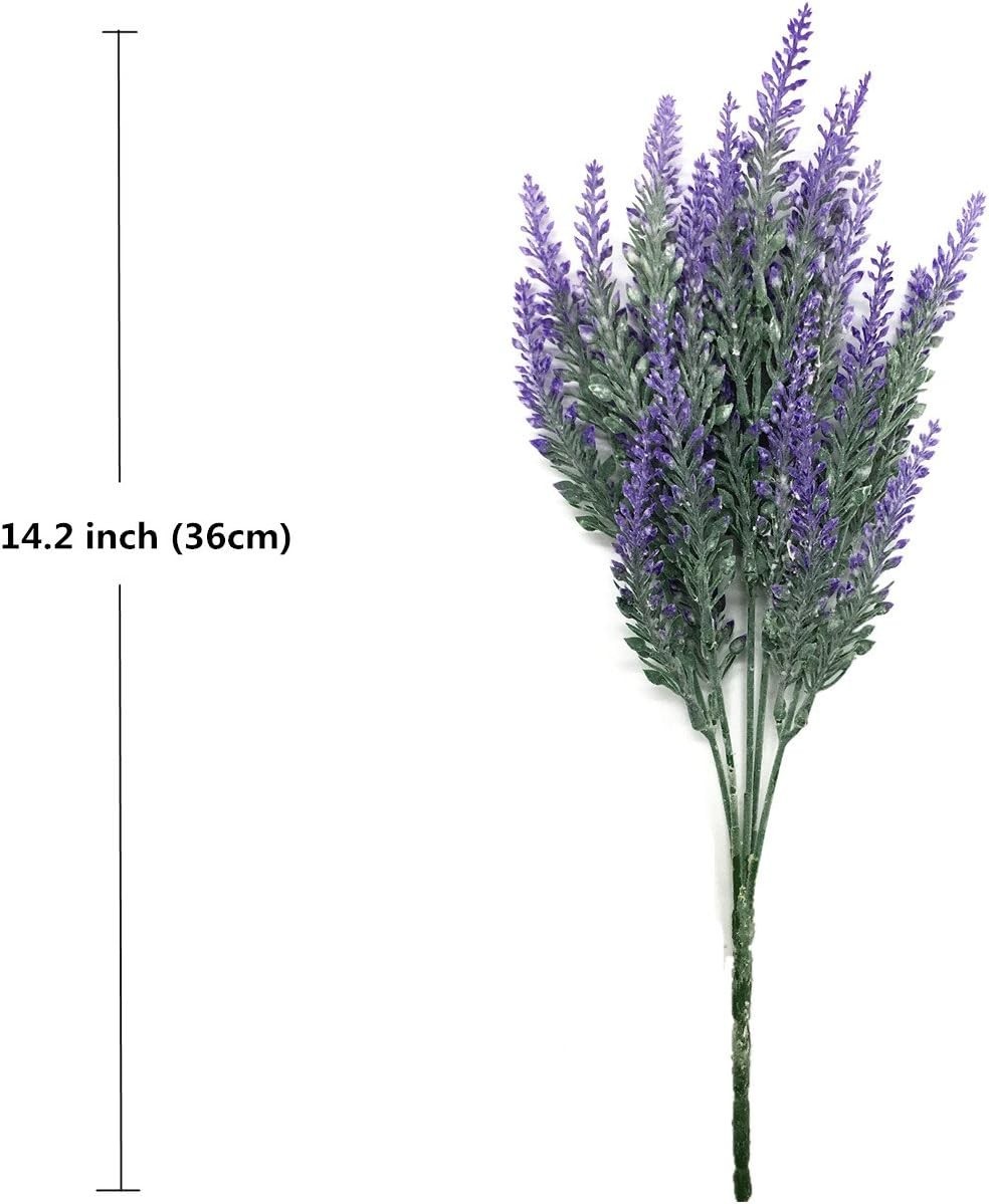 Artificial Lavender Fake Flowers Flocked Plants Plastic Faux Bouquet Purple 5