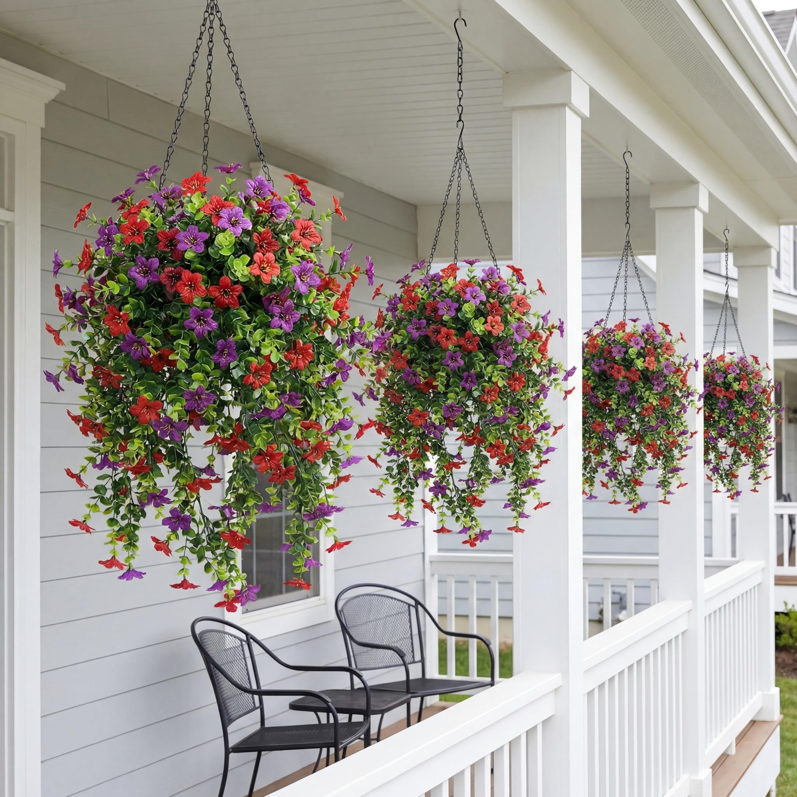 4 Pcs Full & Lush Artificial Hanging Flowers for Outdoors, 64 Branches Total …