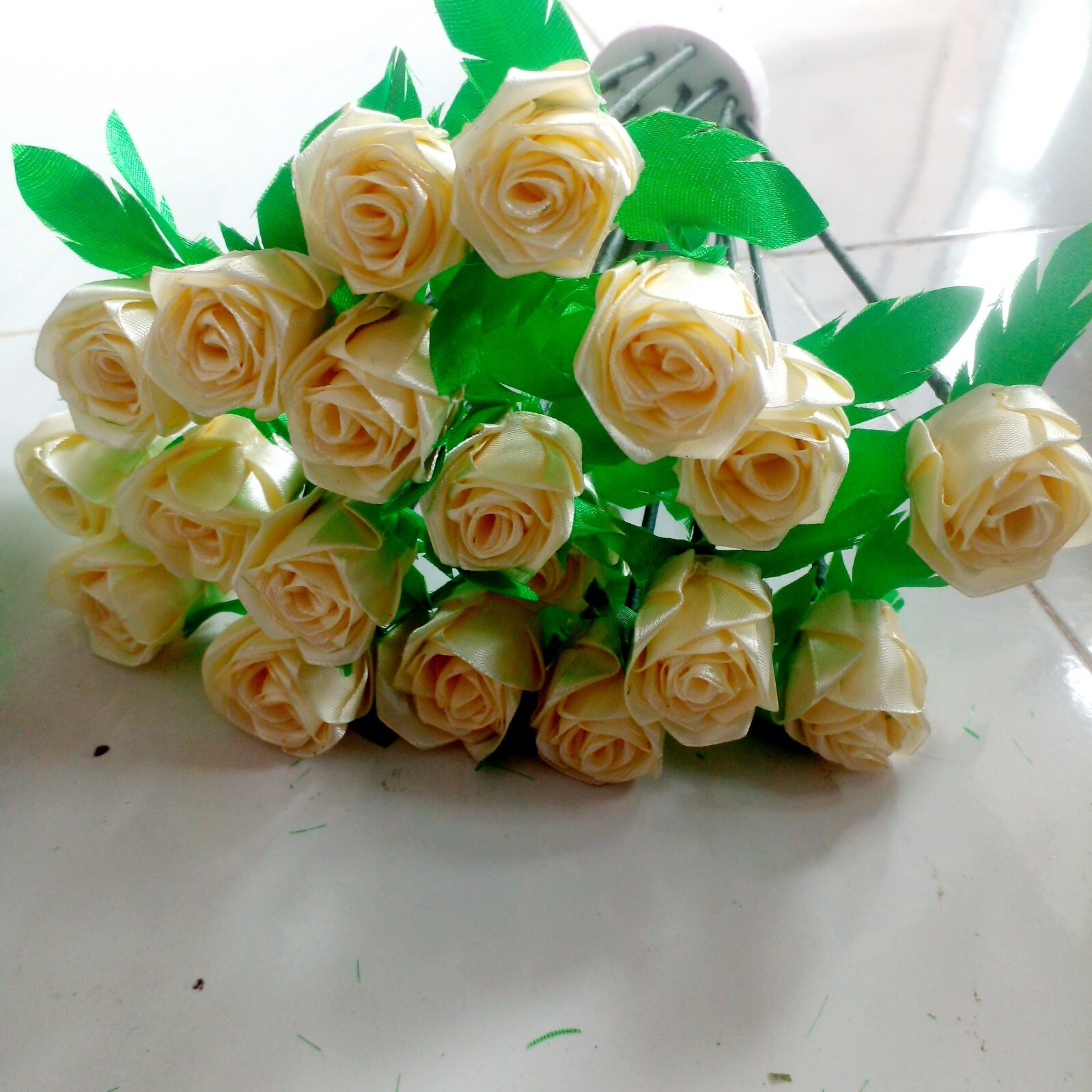 RIBBON ROSE FLOWERS Satin Lot Multicolour DIY Craft Handmade Artificial 5pcs Sti