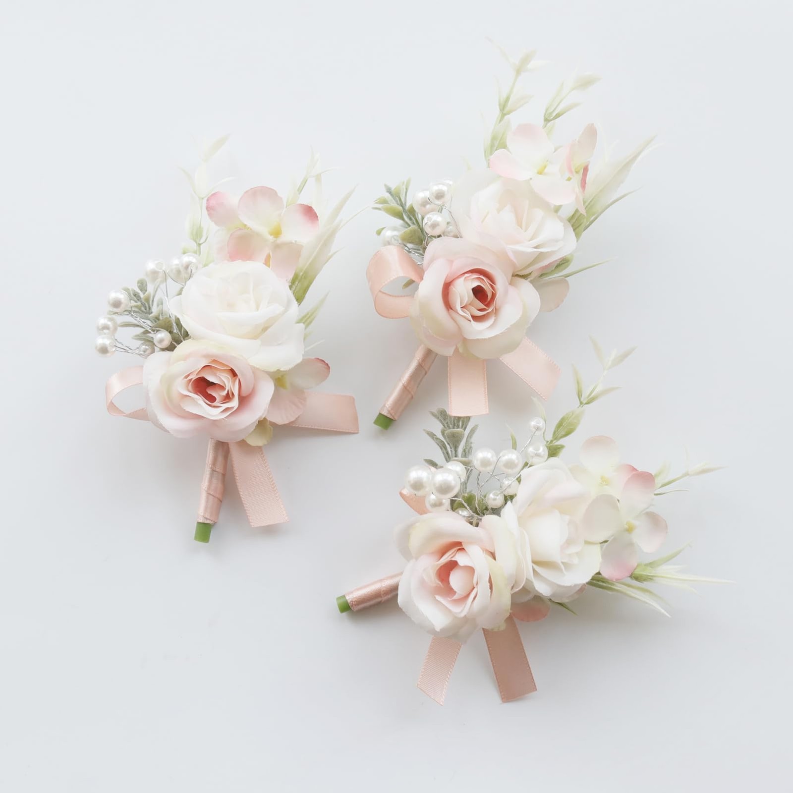 2 PCS Pale Pink Men Boutonniere Corsage Set Groom Groomsmen Wedding Prom Suit