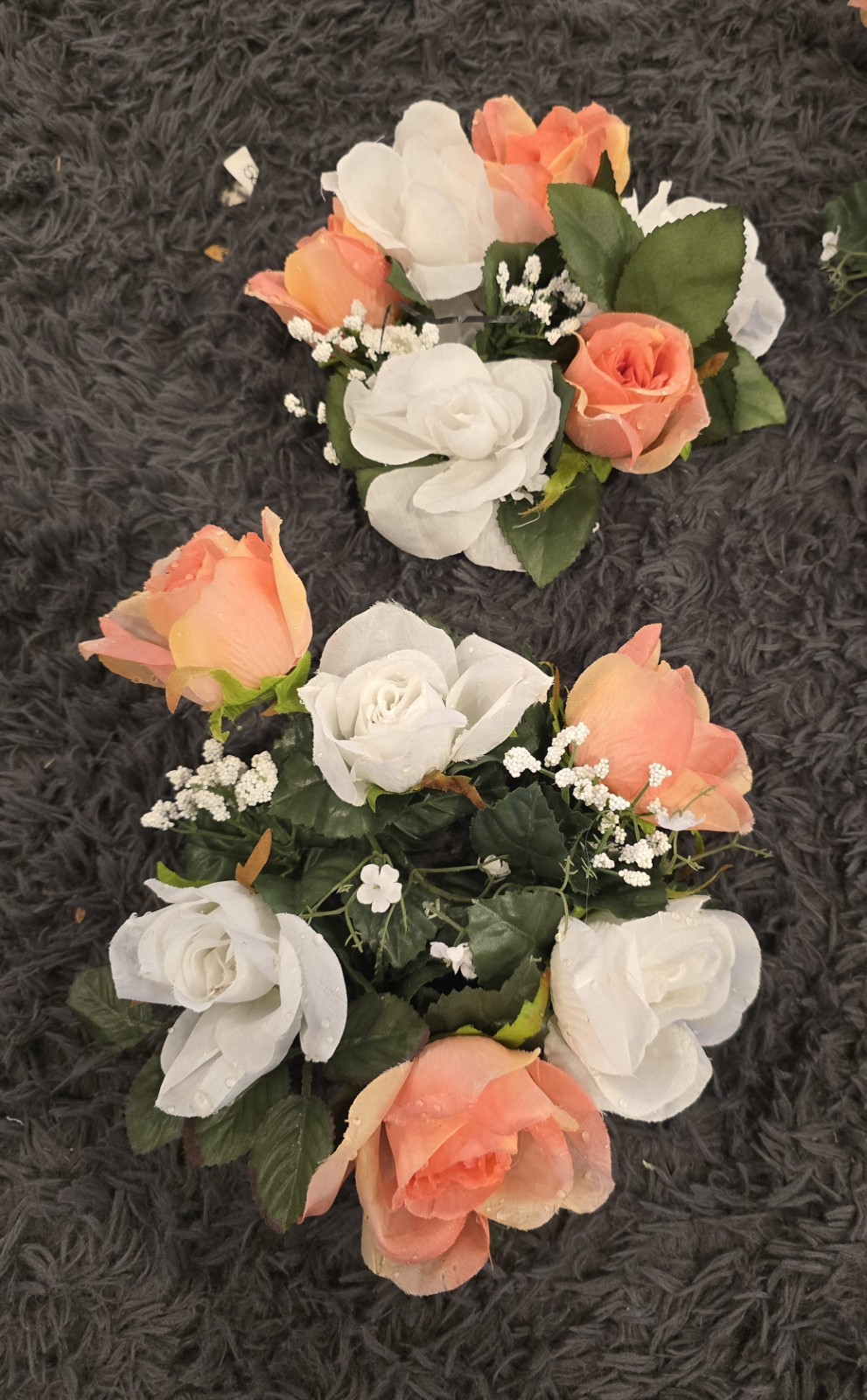 Artificial Flowers Wedding Centerpieces 5 Pc. White, Peach Roses w/Babys Breath