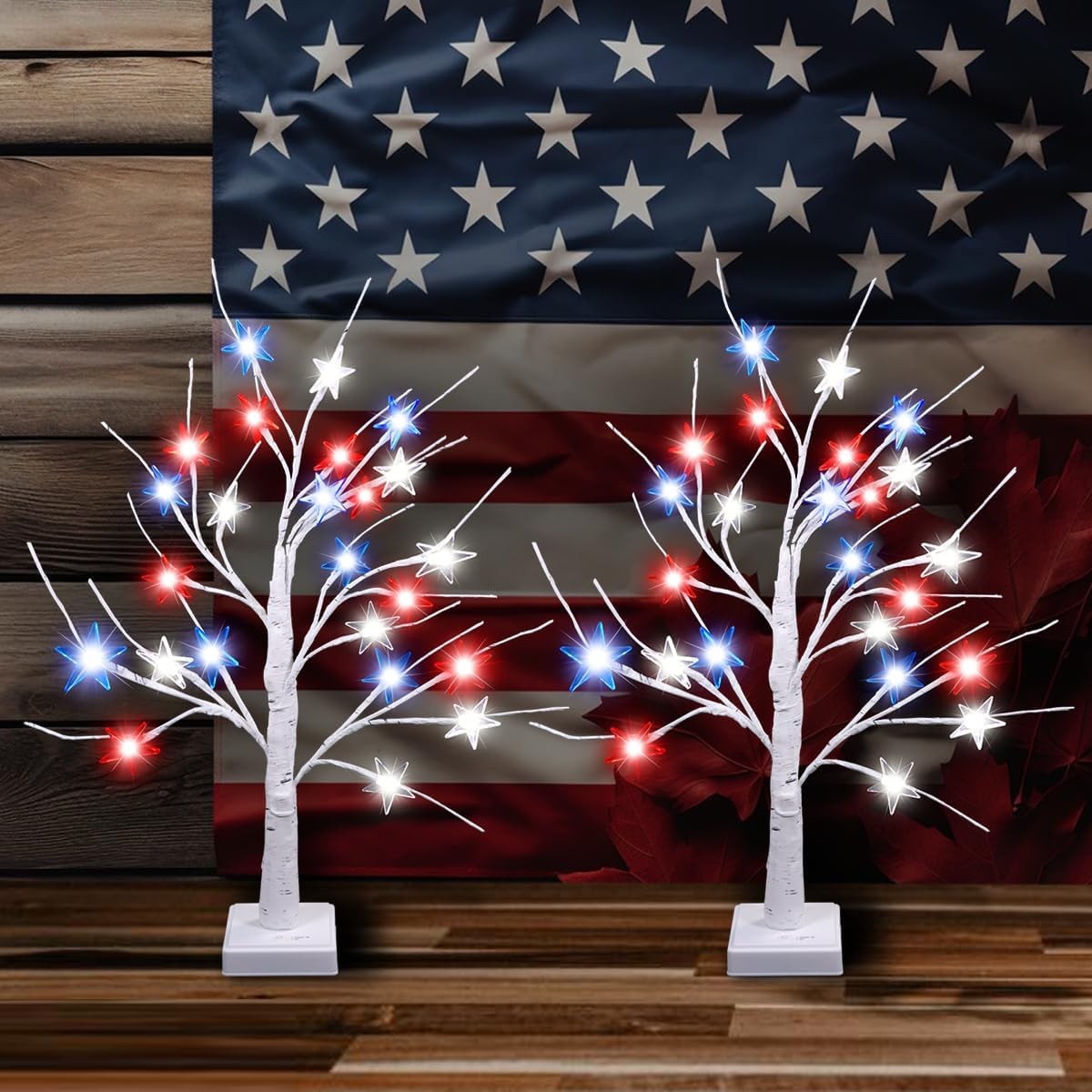 2Pack 24Inch 4th of July Decorations Patriotic Tree Lights, 24 LED Red White …