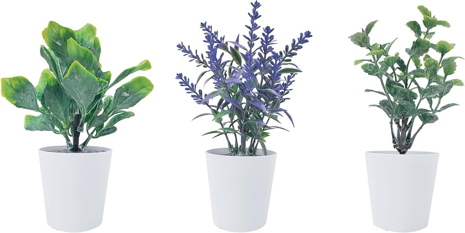Artificial Potted Plants for Home Decor, 5.5″ Faux Greenery in White Pots