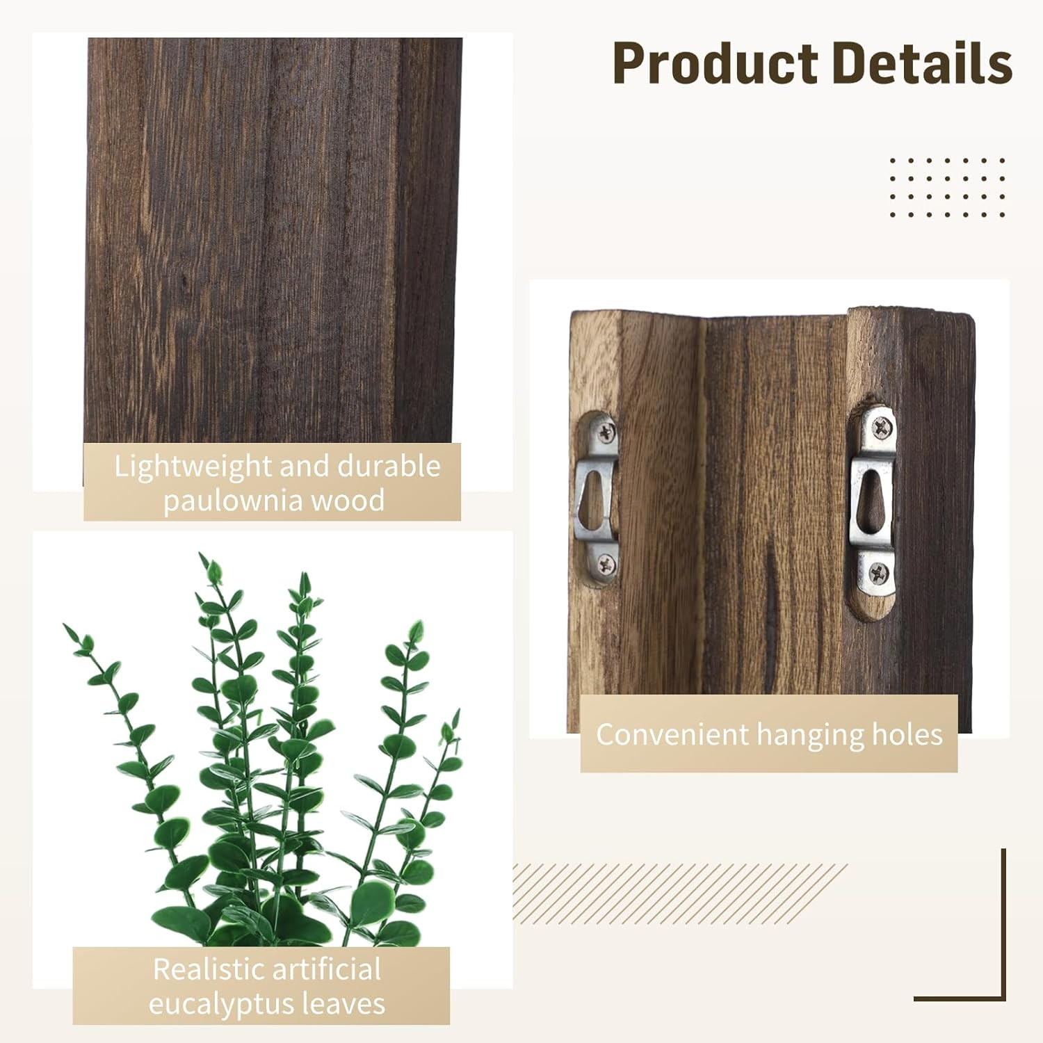 2 Pcs Wood Wall Planters,1.4”x3.3”x9.3”Farmhouse Wall Plant Pocket Vases with