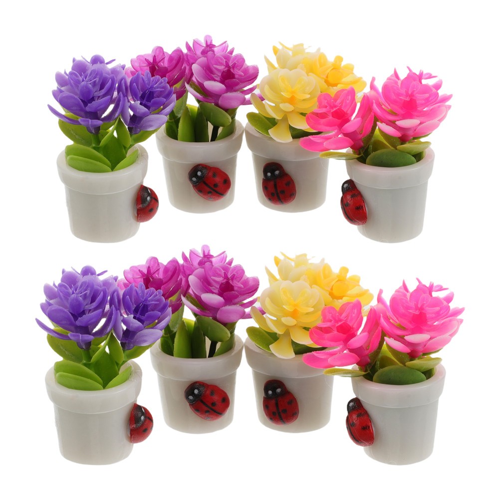 8Pcs Mini Resin Potted Flower Ornaments Assorted Color for Car Use