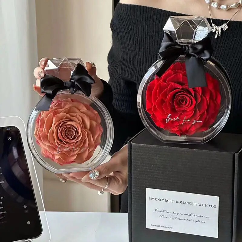 Uniquely Designed Preserved Scent-Infused Eternal Rosas in a Clear Box
