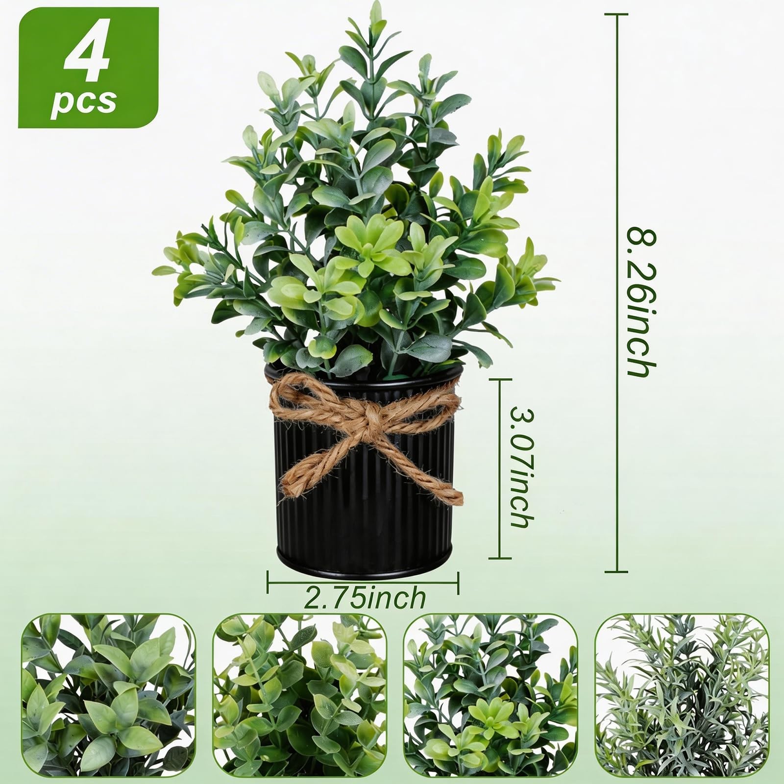 4 Potted Artificial Plants Metal Fake Potted Plant with Iron Pot Mini Greener…