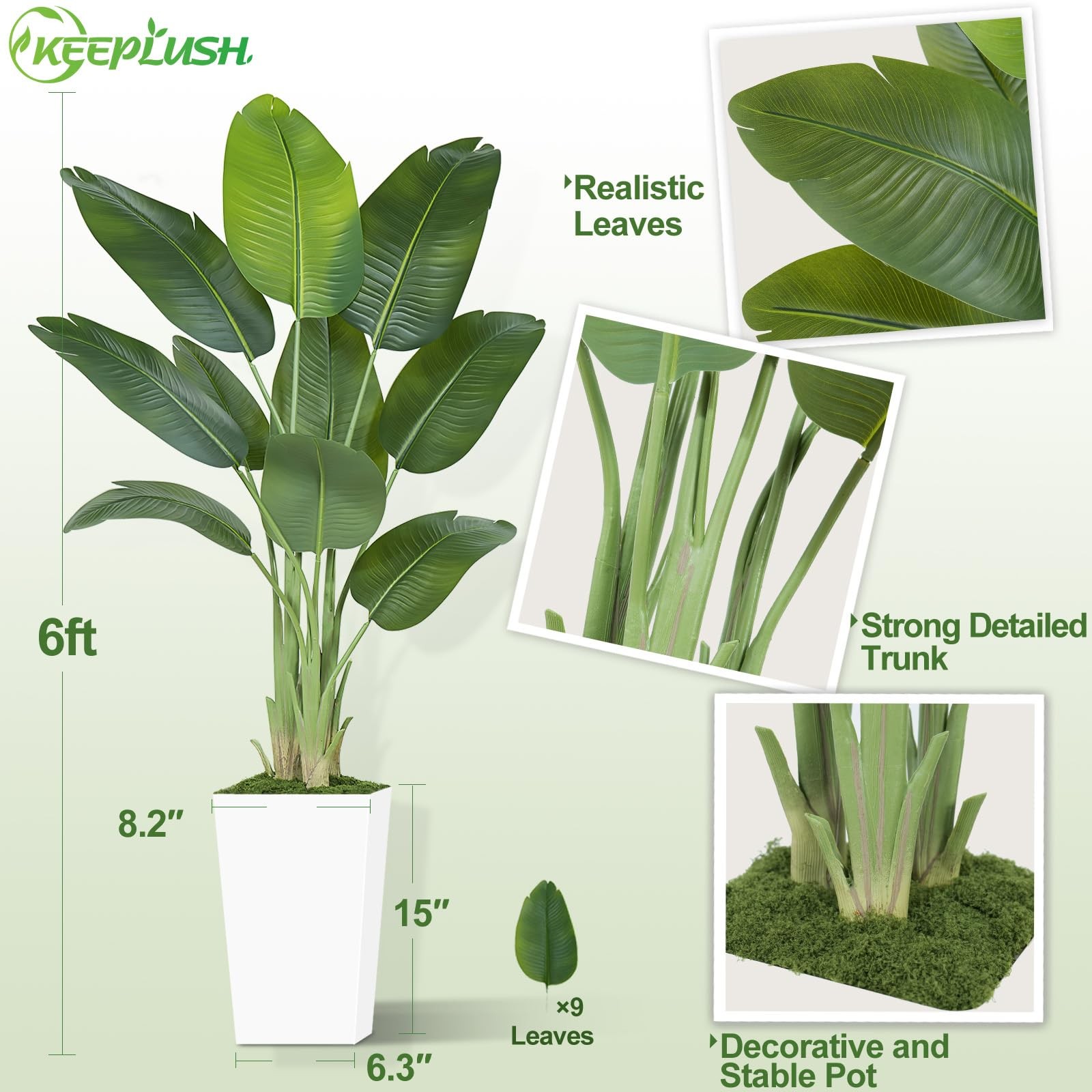 Lifelike Bird of Paradise Artificial Plant 6ft Faux Banana Leaf Tree with Whi…