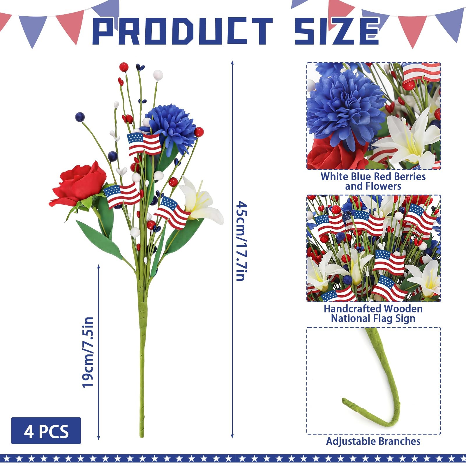 4 Pcs 4th of July Patriotic Decorations Table Centerpieces, 17.7in Red White …