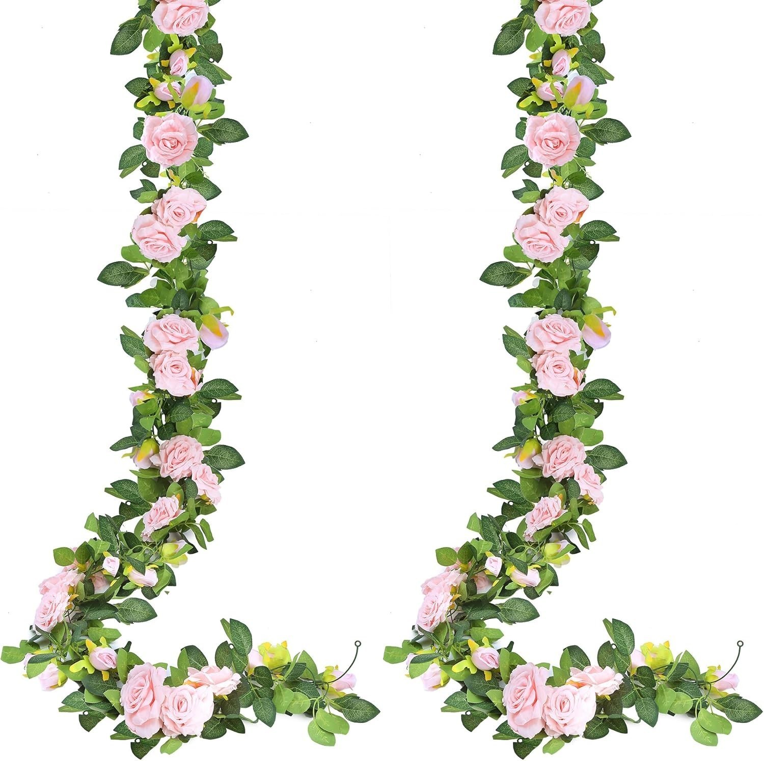 Sggvecsy 2Pcs 15.5Ft Artificial Rose Vine Fake Flower Garland Floral Garland