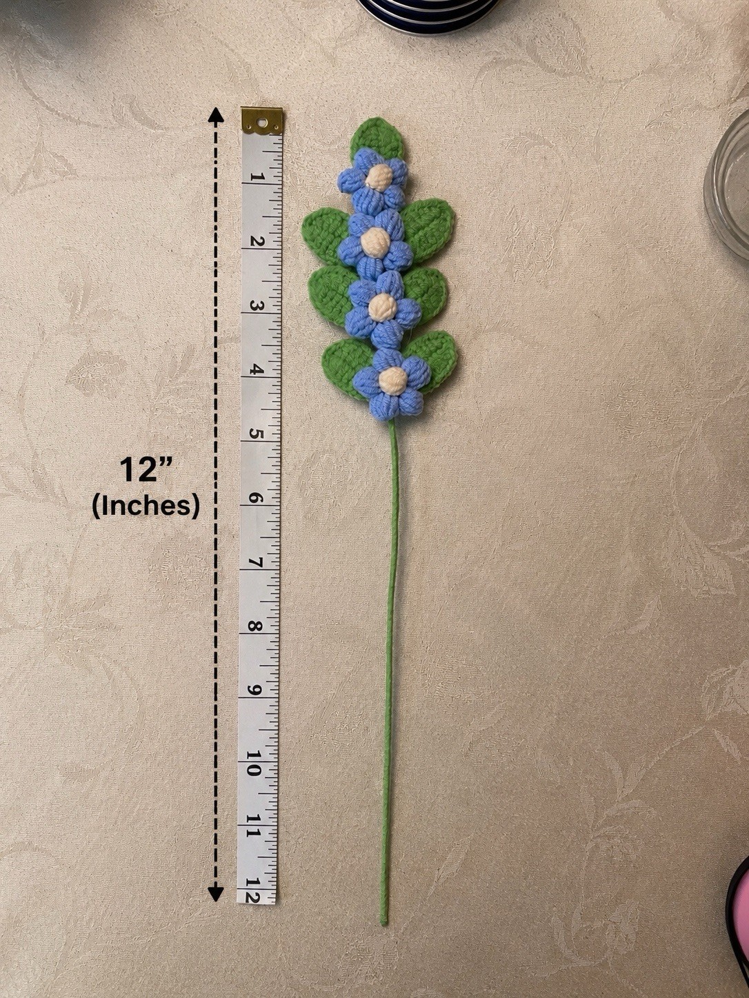Handmade Crochet White Flower Stem Knitted Floral Decor Gift Home Decoration