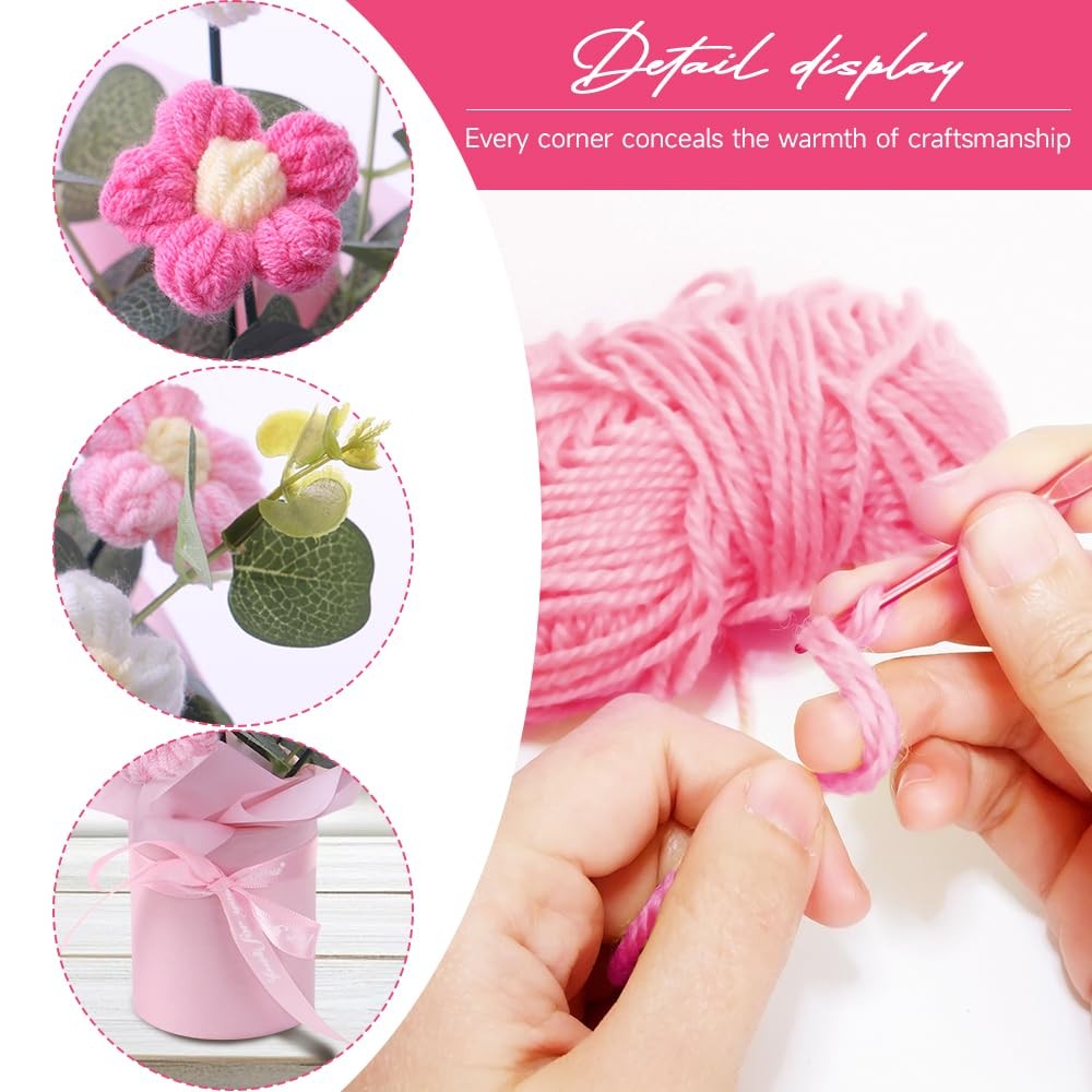 Pink Crochet Flower Bouquet Artificial Knitted Woven Flowers Wedding Home Decor