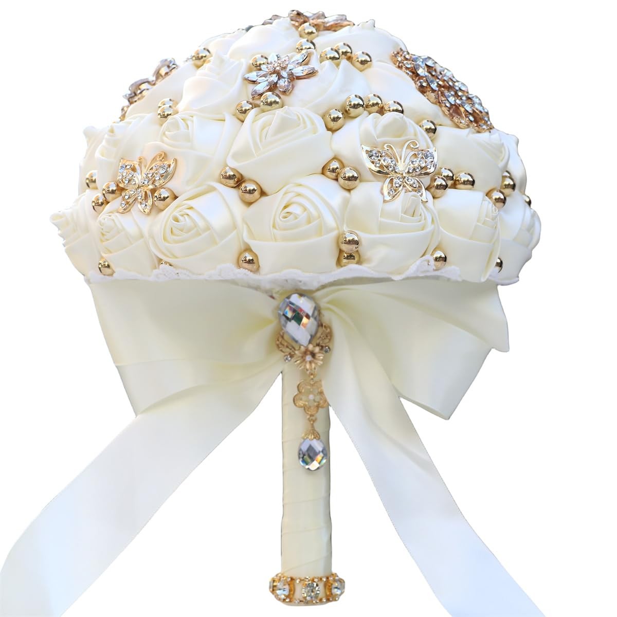 Bridal Wedding Artificial Rose Flower Bouquet For Bridesmaid Ivory 7.1″