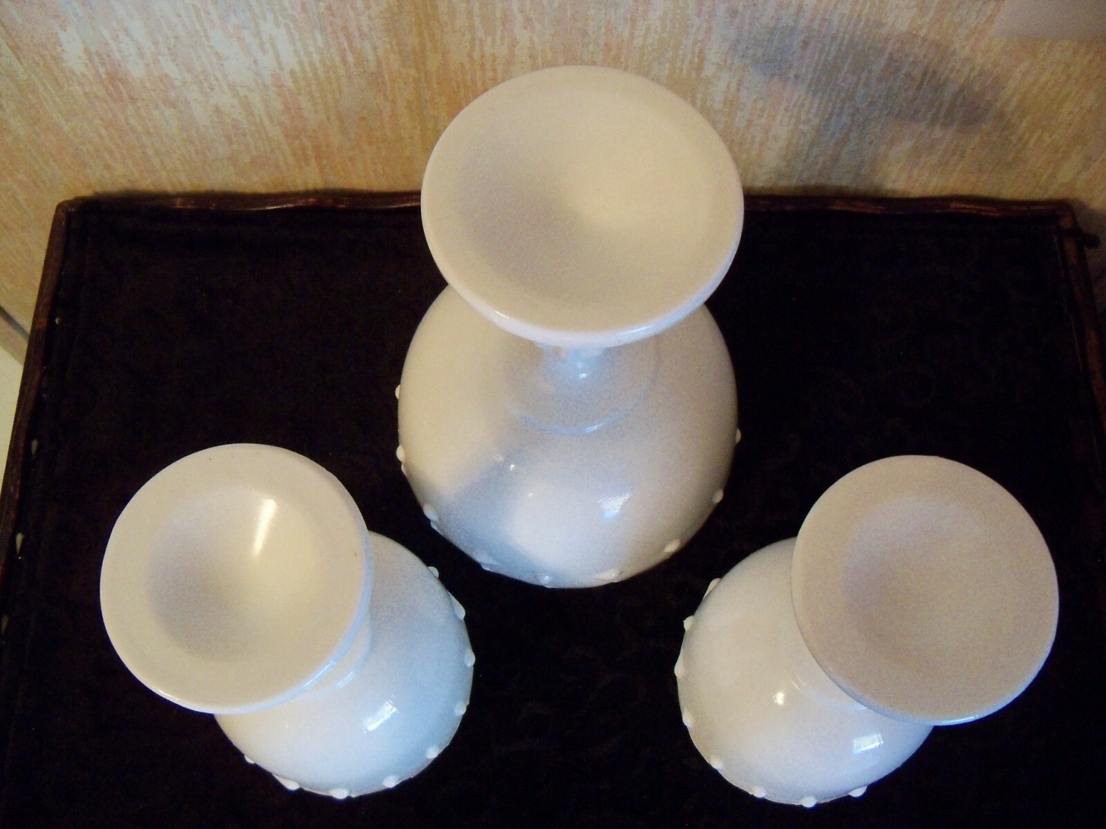 3 MATCHING WHITE GLASS – VTG COMPOTES – 2 SIZES