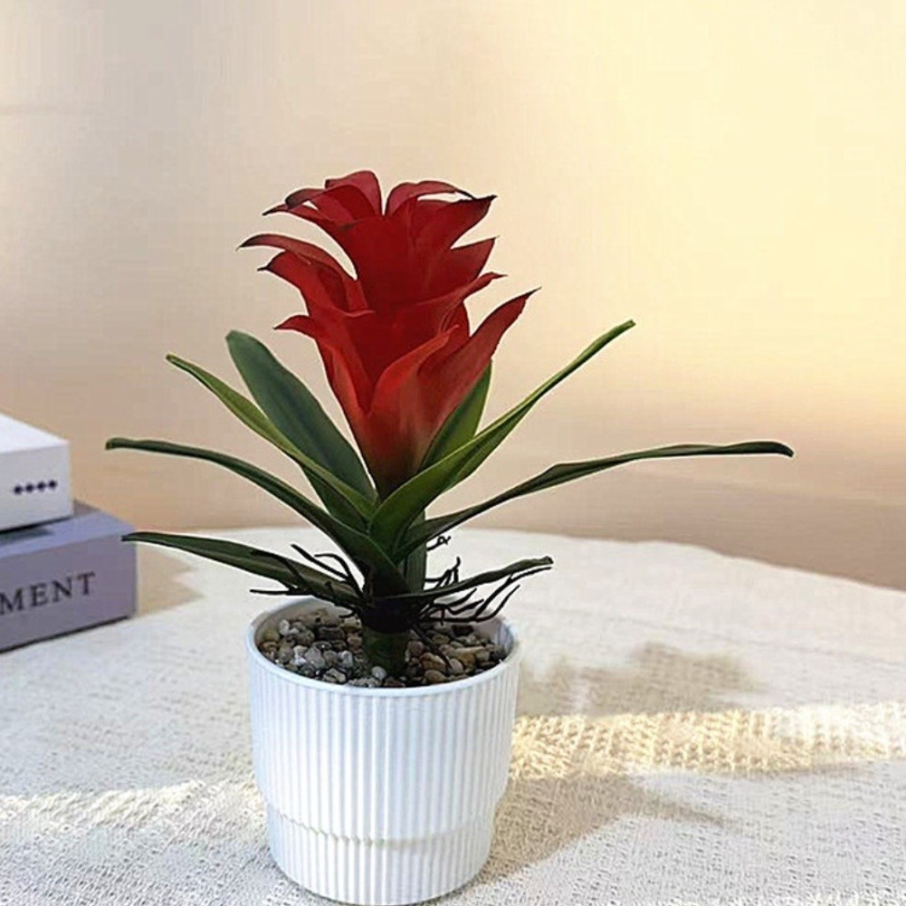 Pineapple Flower Fake Plant in Pot 21cm Tall for Indoor For Table Decor