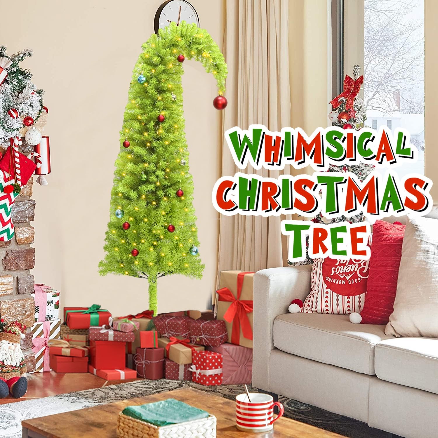 Obralitic 6FT Whimsical Lime Green Christmas Tree with 150 6ft,