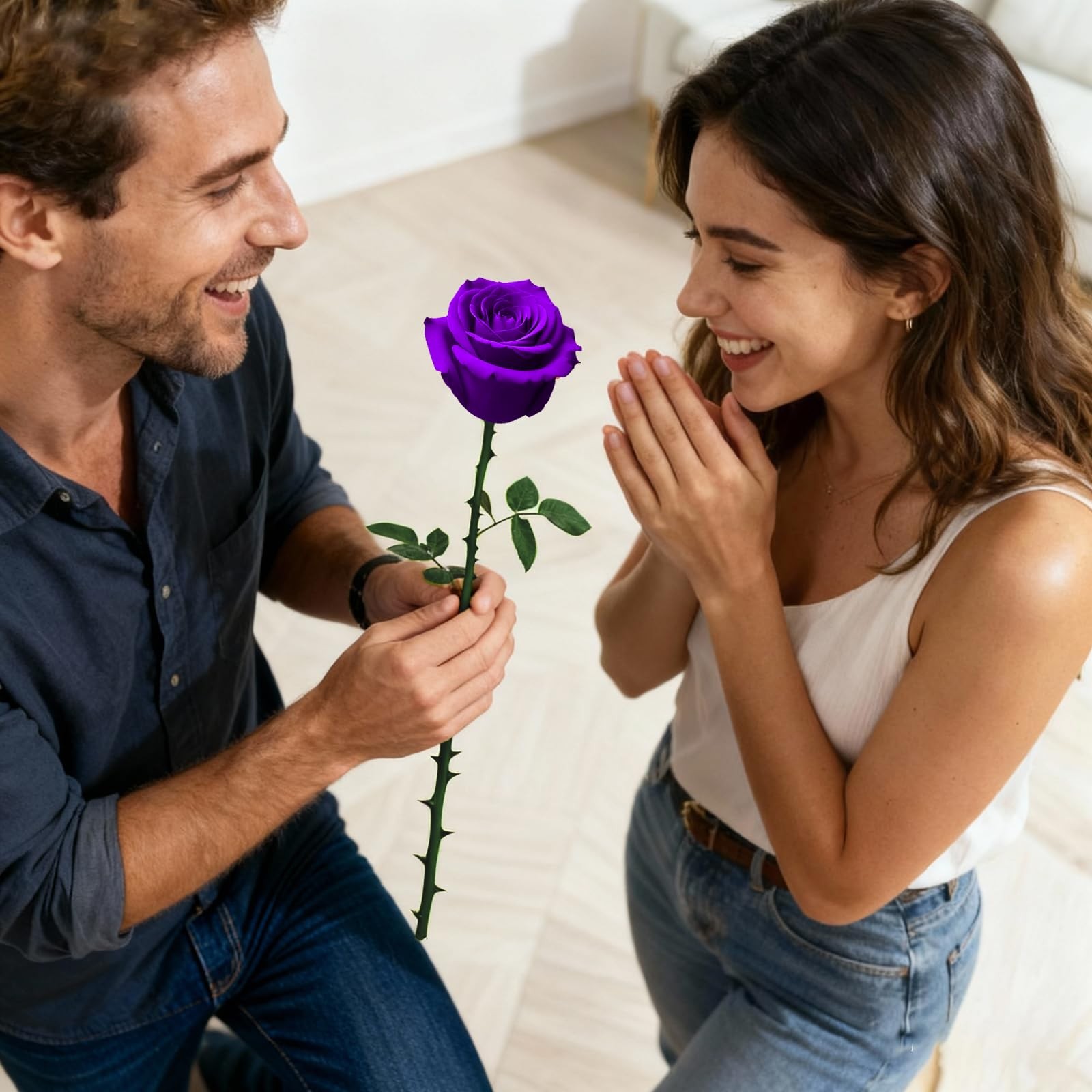 Purple Single Forever Roses Luxury Gift for /Men, Fresh Flowers Bouquet for G…