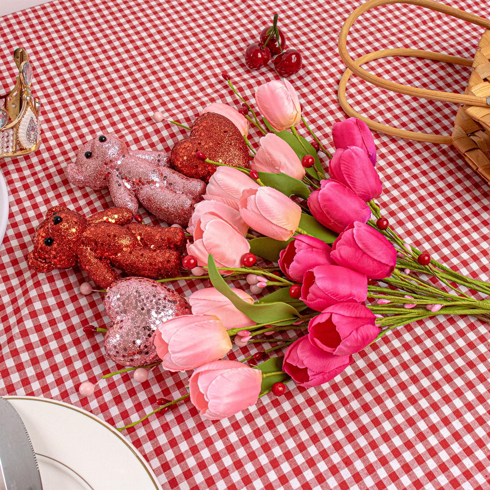 Valentine’s Day Decorations Flowers 10Pack Artificial Floral Picks with Pink Red