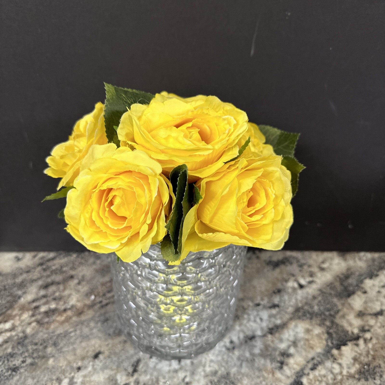 lovely yellow rose Floral Bouquet w/ Honeycomb Glass Vase valerie parr hill
