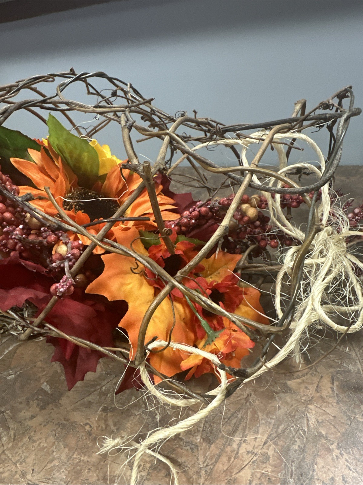 Homemade Fall Flowers And Foliage, Centerpiece Or Hang On Wall. Wire Casing