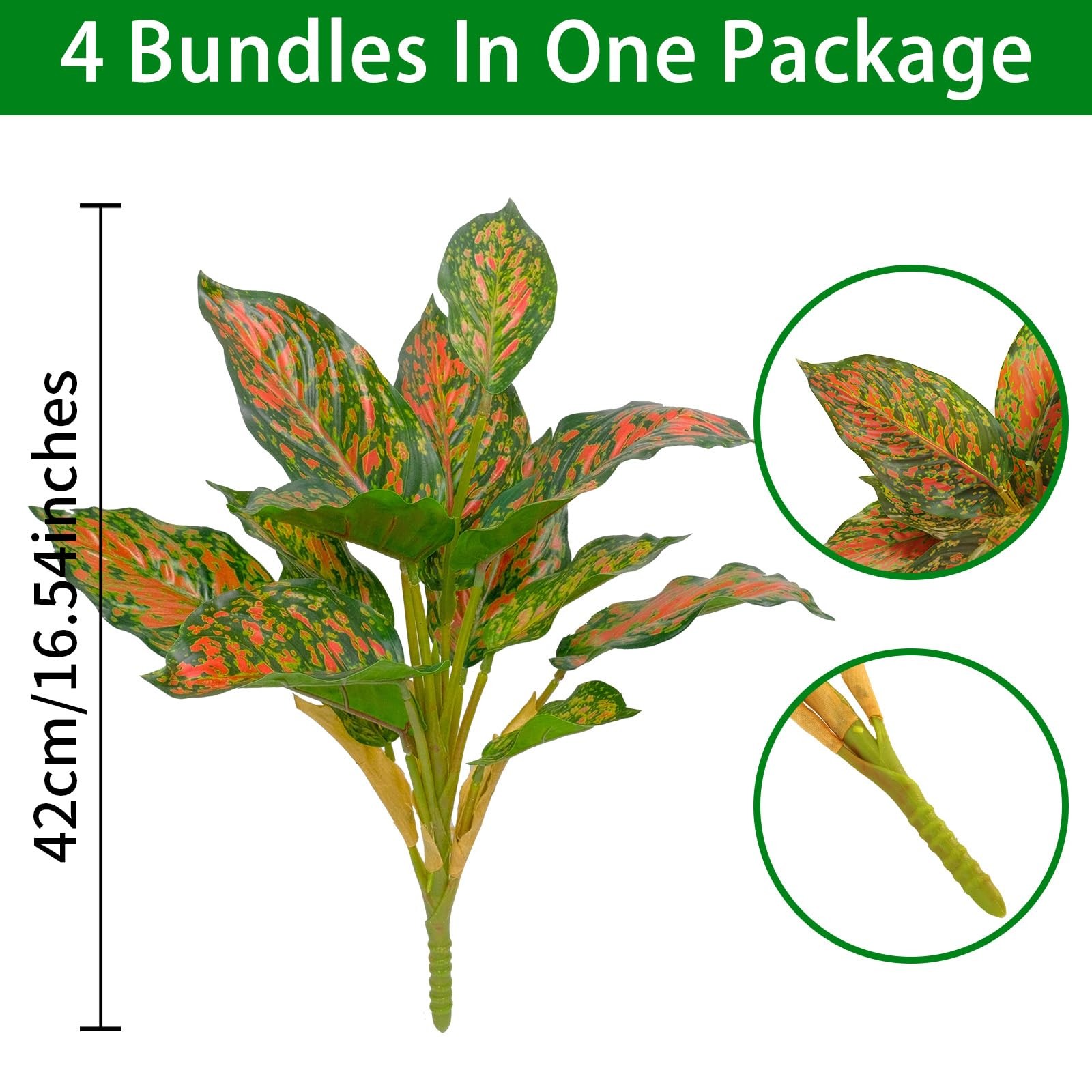 4 Pcs Artificial Hosta Plants Outdoor, 16″ Fake Tropical Green Plants, UV Res…