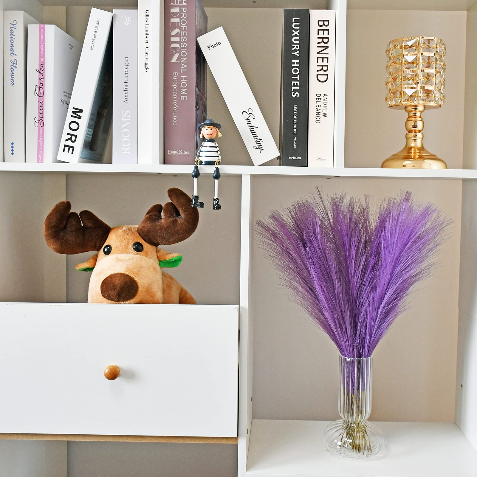 Purple Silk Pampas Grass Bouquet 20 Stems 17.7in Fluffy Artificial Pampas wit…