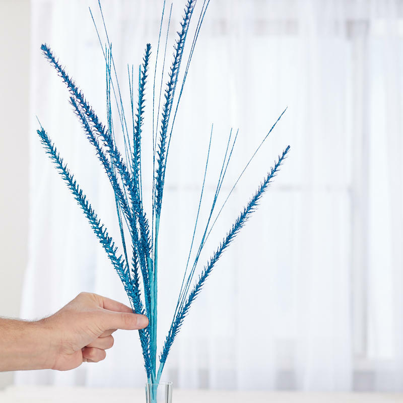 Sparkling Blue Glittered Grass Decorative Sprays | 2 Sprays