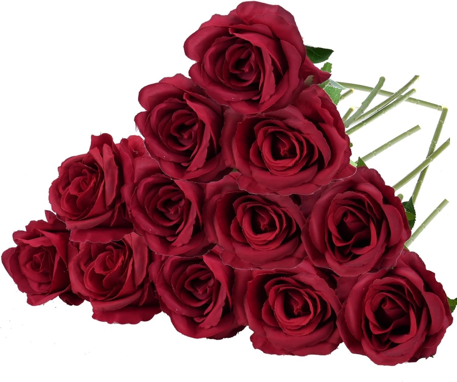 Burgundy Silk Roses 12 Pack with Flexible Stems for Creative Floral Arrangements