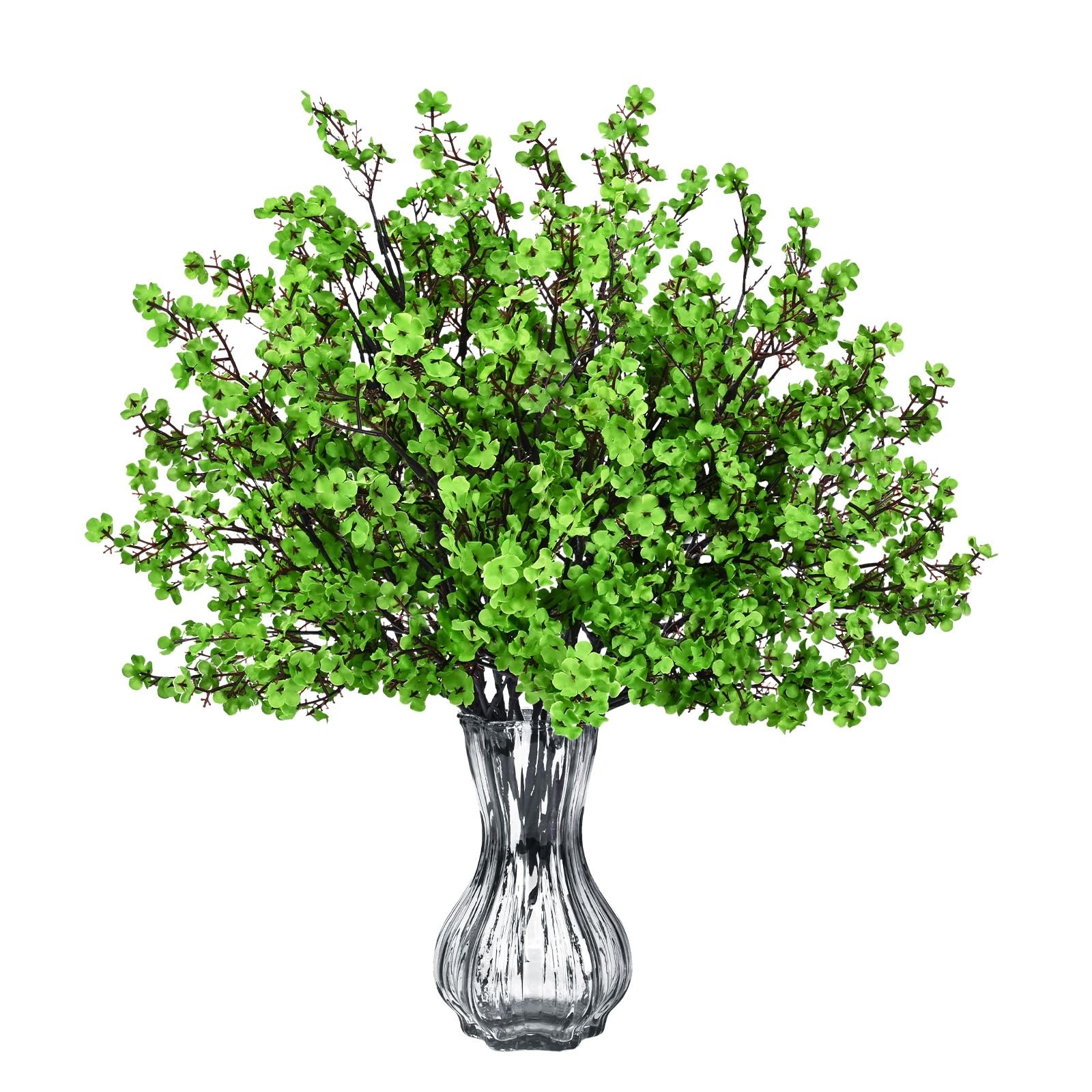 6 Pcs Green Babys Breath Fake Flowers Silk Artificial Stems for Decor