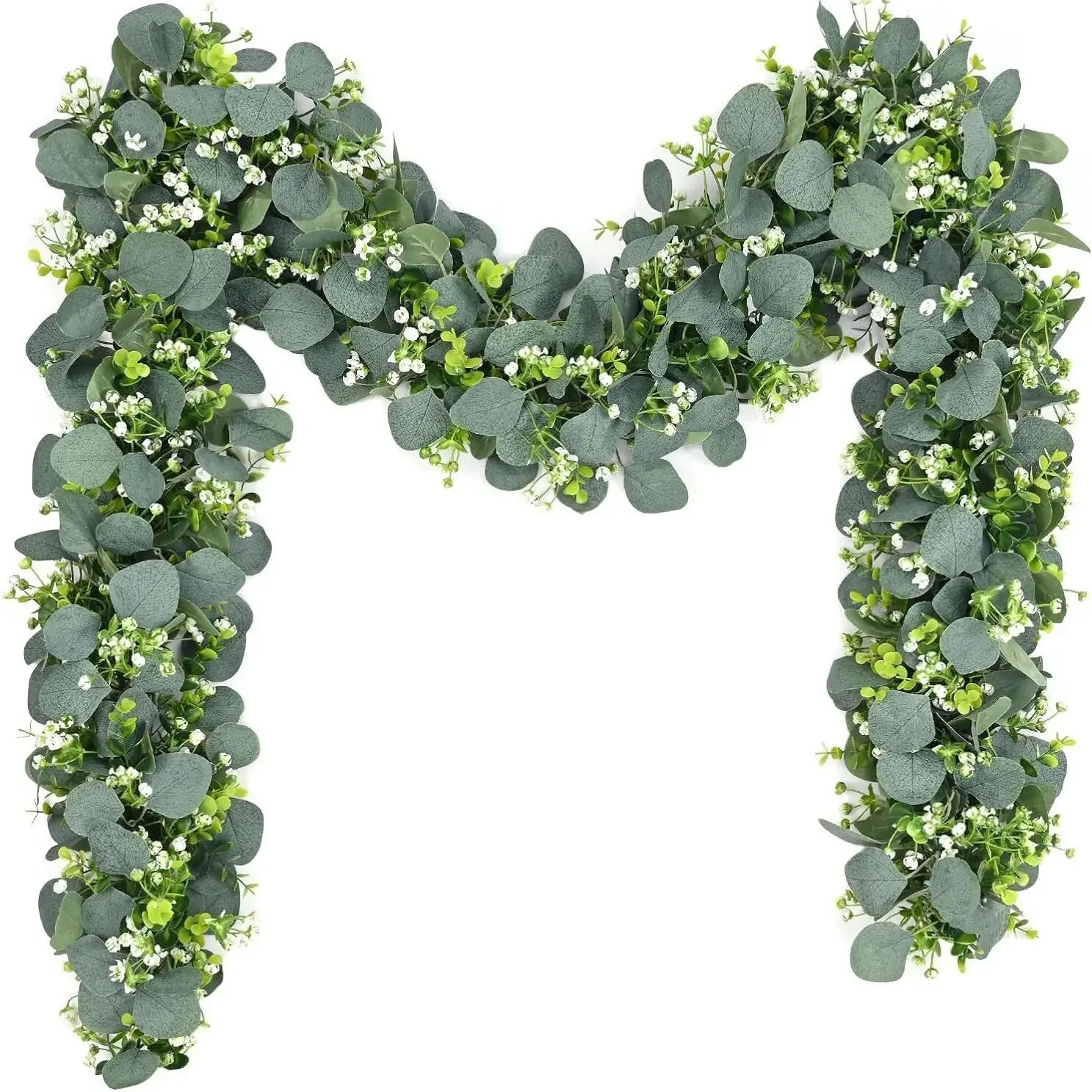2025 Popular Artificial Green Eucalyptus Garland with White Flowers & Berries