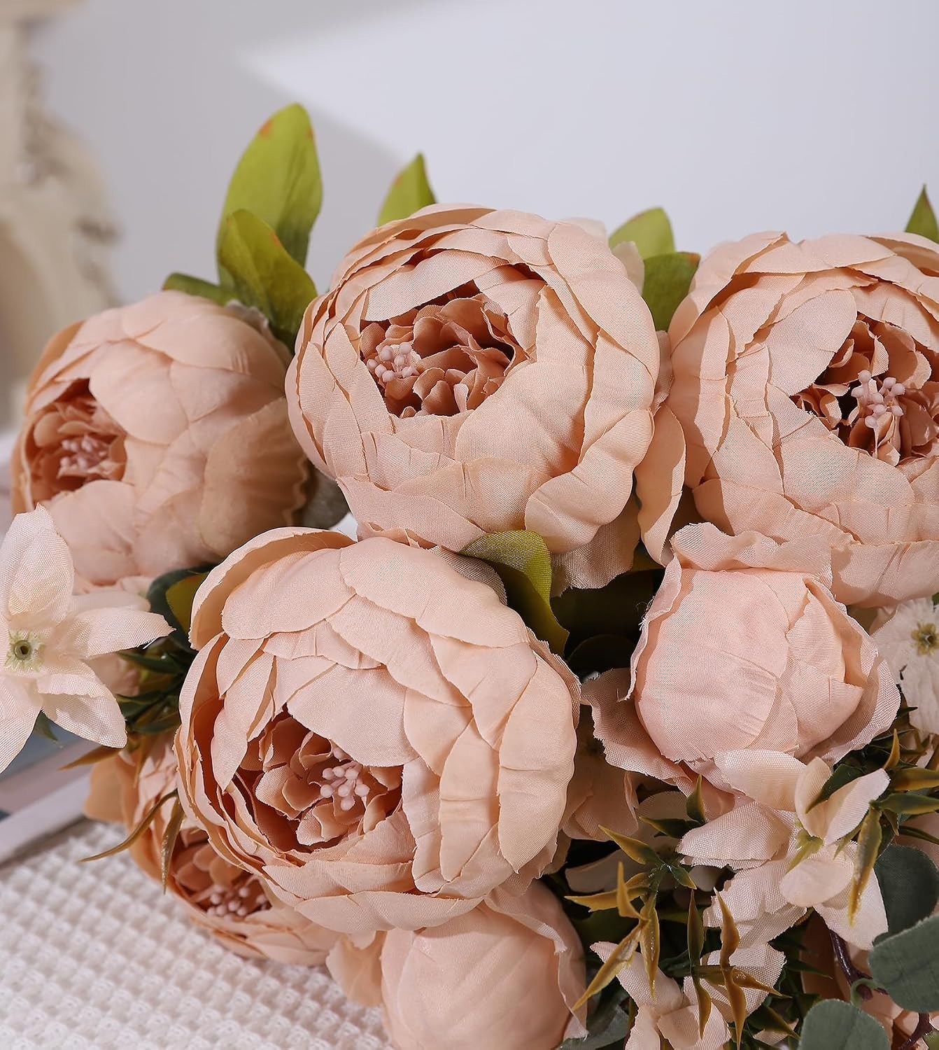 Realistic Faux Silk Peonies in Light Champagne – Perfect for Every Occasion