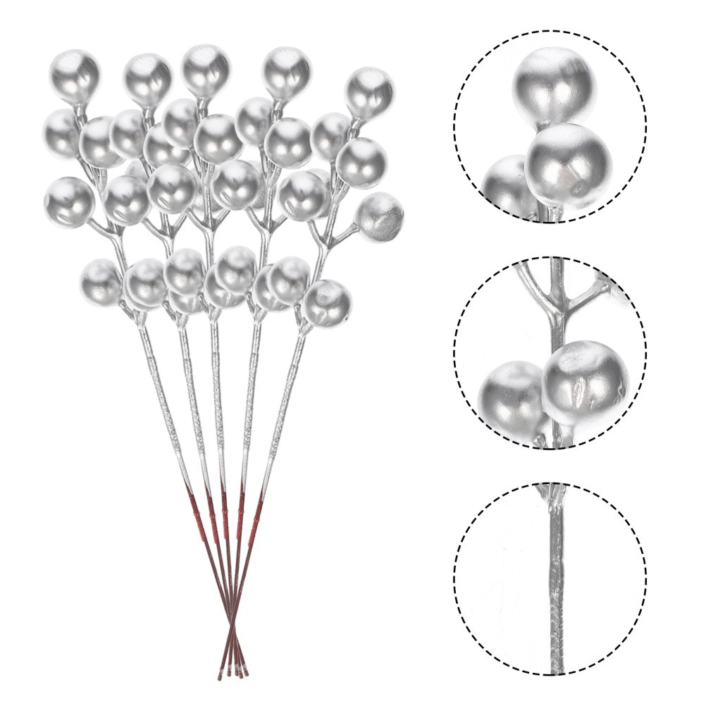 30Pcs Reusable Silver Artificial Berry Picks Christmas DIY Holiday Decor