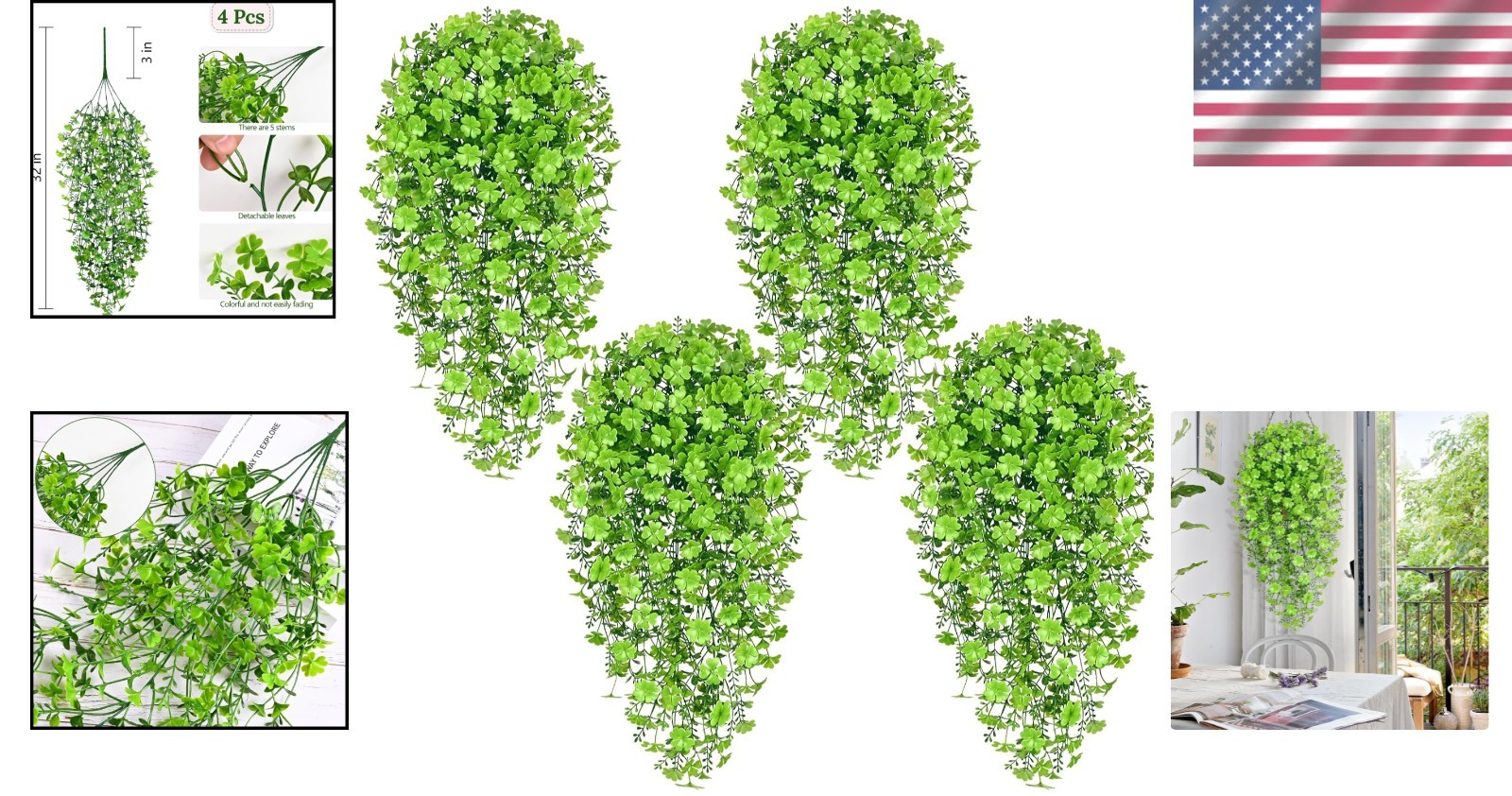 4pcs Fade Resistant Artificial Hanging Plants for Home and Office Aesthetics