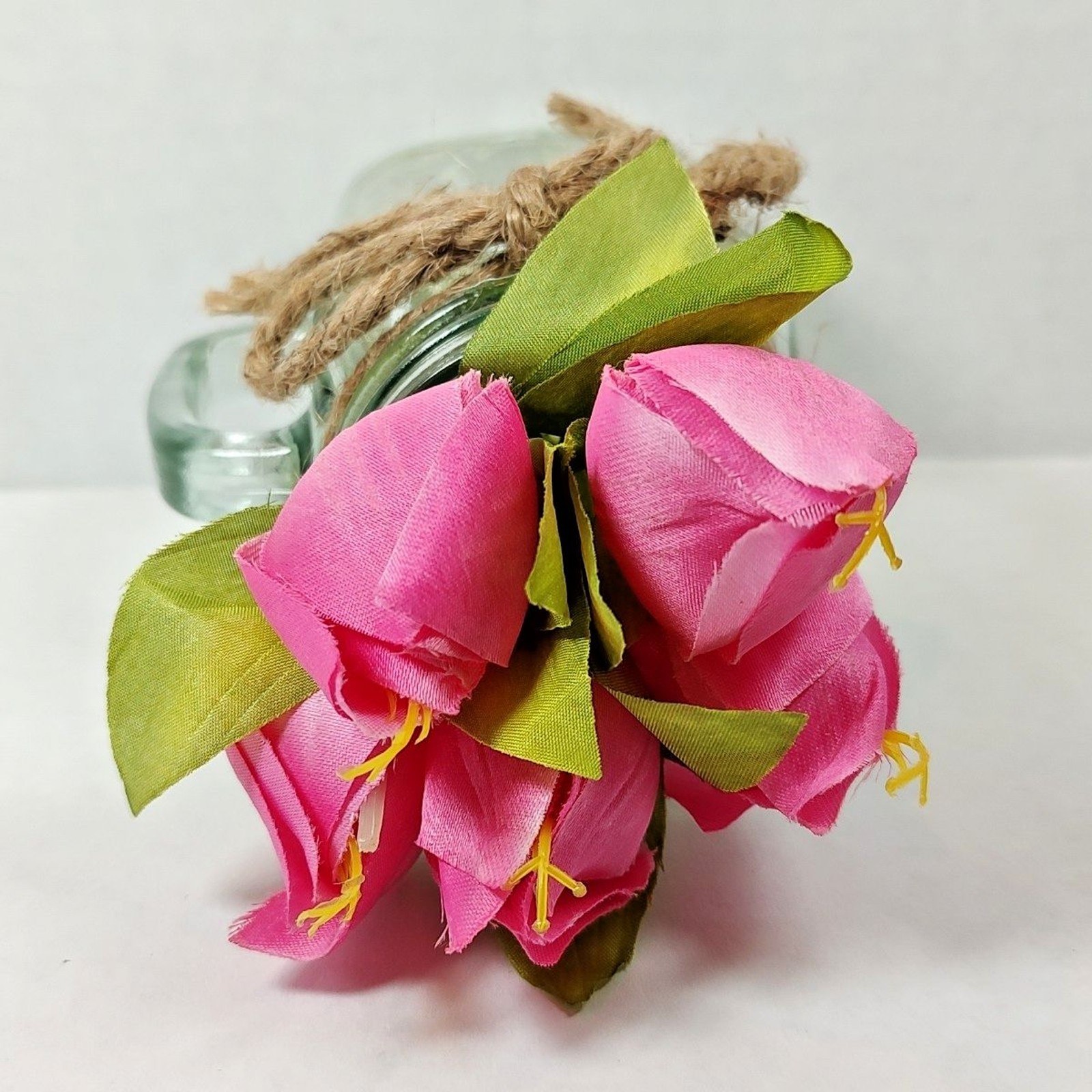 Artificial Flower Market Bouquet Arrangement Mason Jar Vase Glass w/ Handle New
