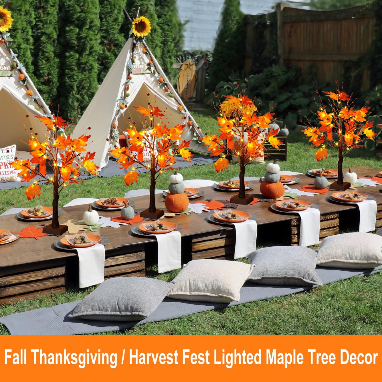 2 FT Artificial Tree with Lights for Fall Decor, 24 LED Autumn Maple Tree for…