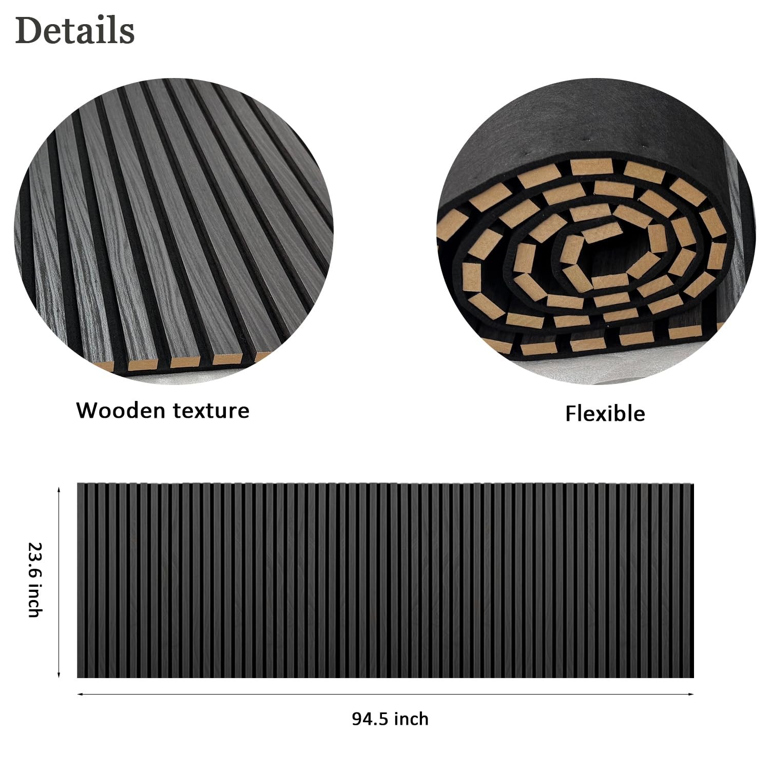 94.5 x 23.6 in Acoustic Wood Wall Panels,3D x inches, Dark Gray