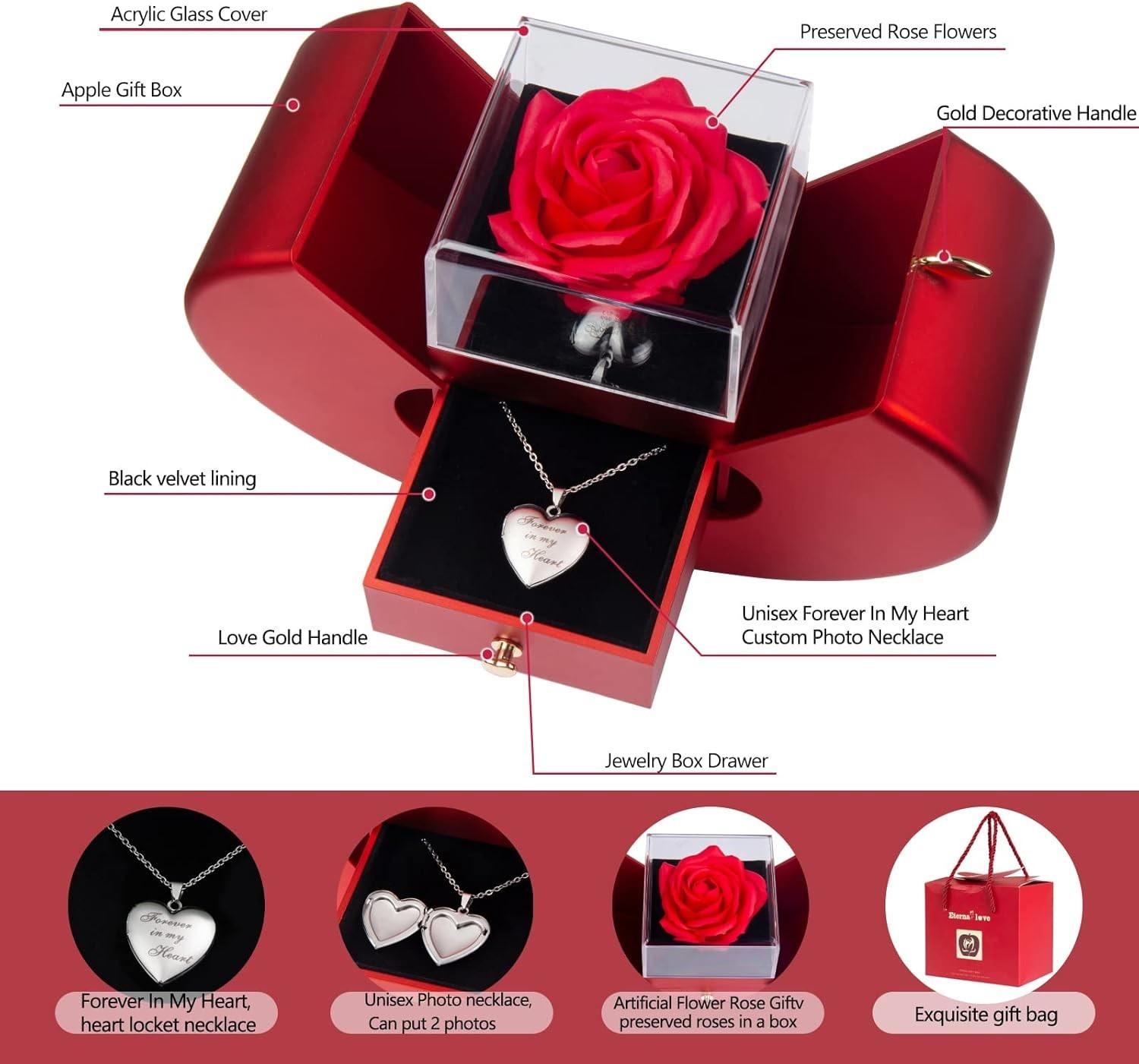 Forever Red Roses Heart Box to My Love Cherish These Preserved Roses with Cus…