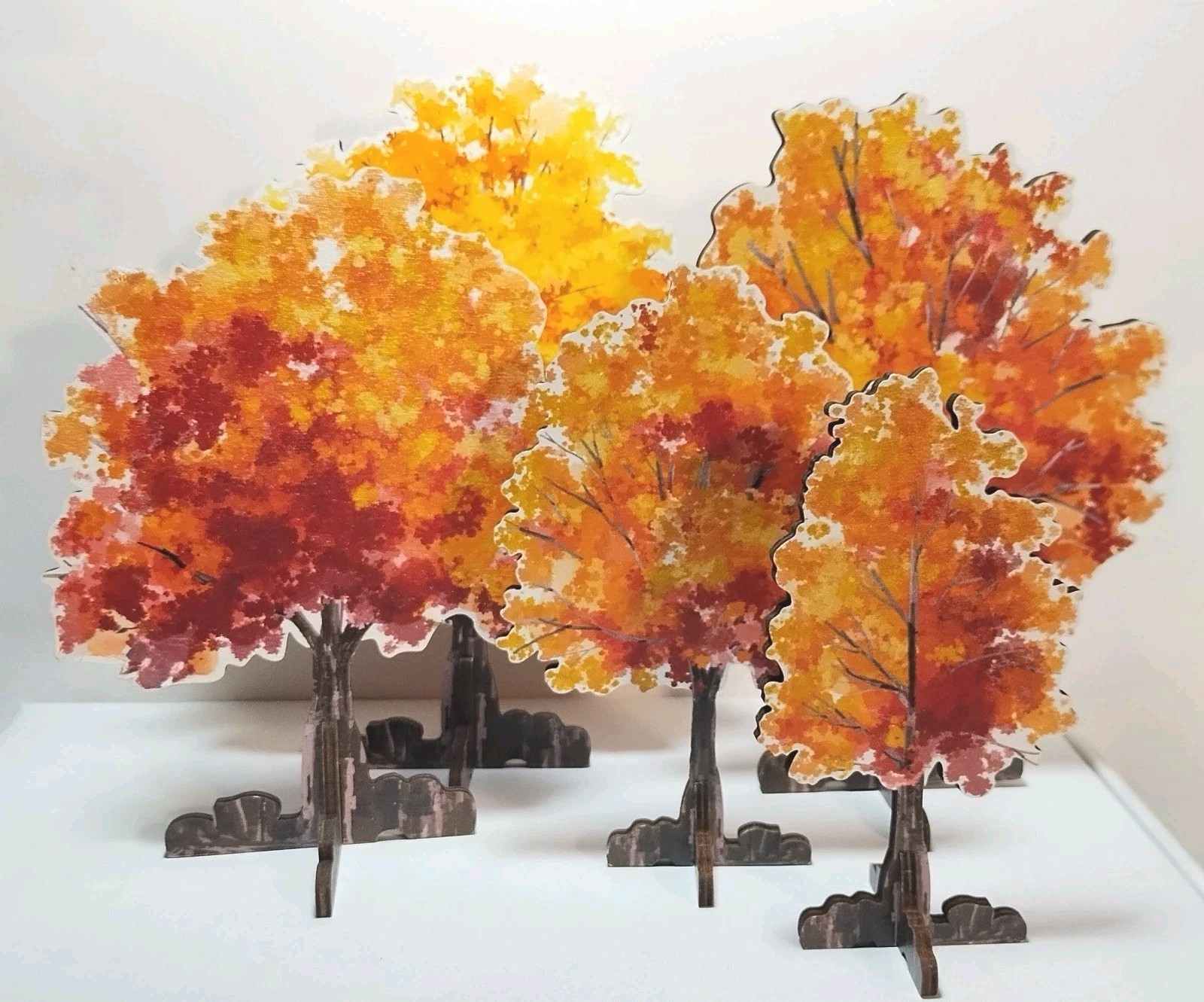 5 Pieces Mini Fall Maple Trees 2D 5 Size Autumn Artificial Miniature Trees Flat