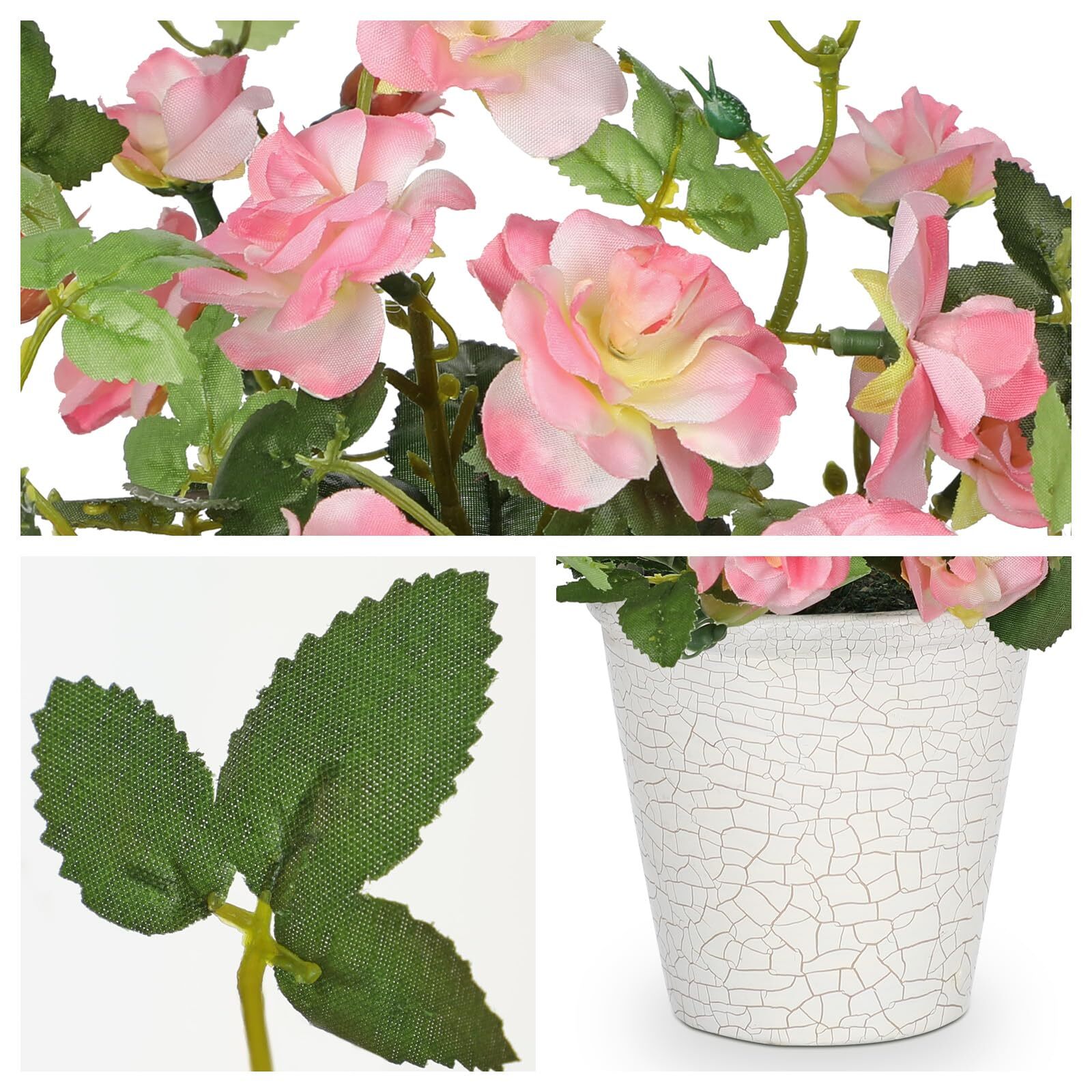 Artificial Plants & Flowers in Vase Pink Roses Small Faux Flower Plant Arrang…