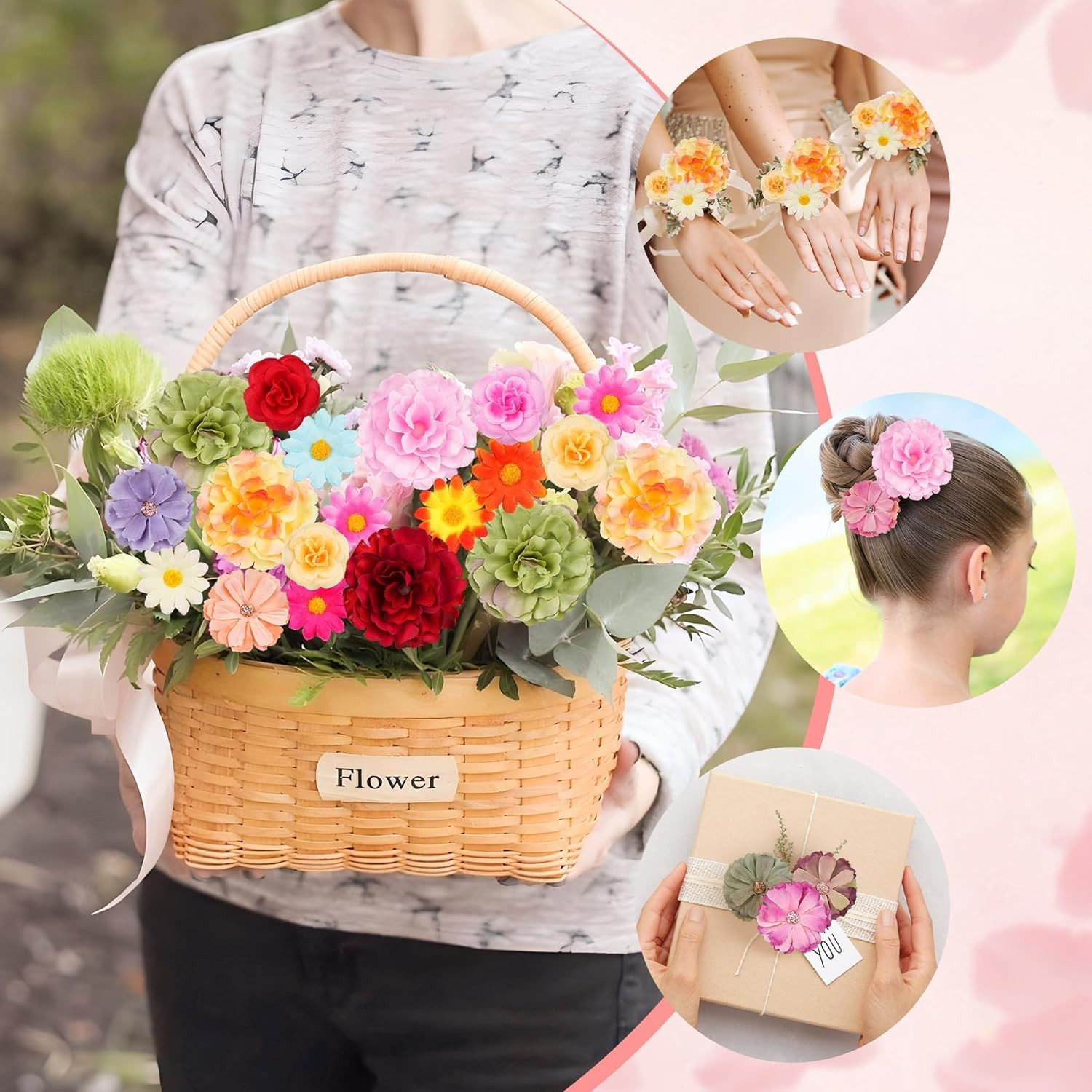 210 Pcs Mini Silk Flower Heads Small Fake Rose Daisy Faux Flowers Bulk for Craft